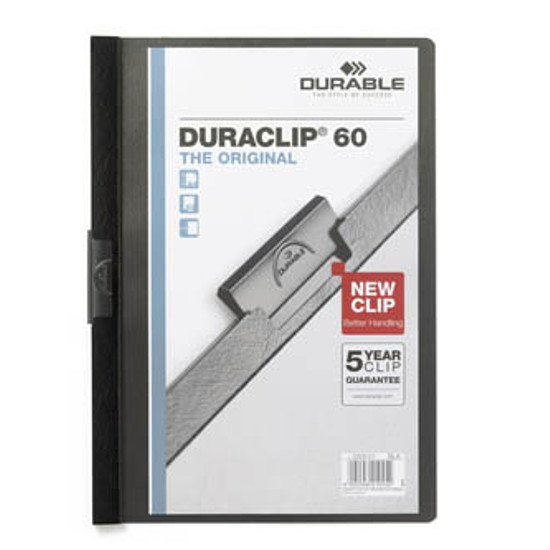 Durable Duraclip klipmappa A4 átlátszó előlap, fekete kapacitás 60 lapig 25 db / doboz DARABÁR!