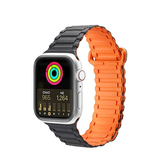 Dux Ducis Szíj (Armor Version) Szíj Apple Watch SE 8, 7, 6, 5, 4, 3, 2, 1 (41, 40, 38 mm) mágneses szilikon pántos karkötőhöz, fekete narancs