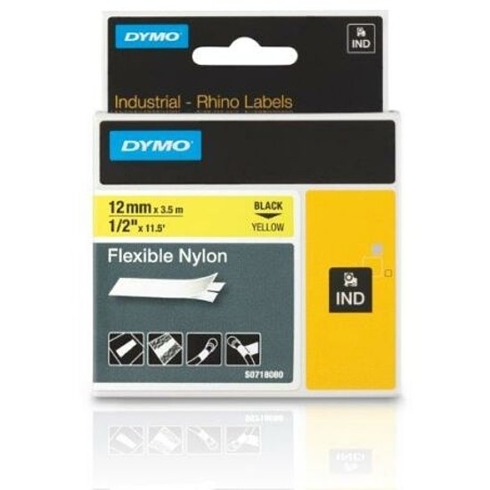 Dymo 18756 ID1 nylon feliratozószalag 12mm x 3,5m fekete - sárga