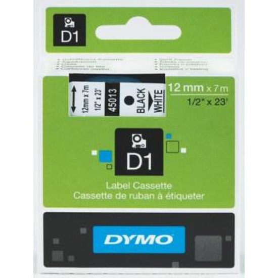 Dymo 45013 D1 feliratozószalag 12mmx7m fehér alapon fekete