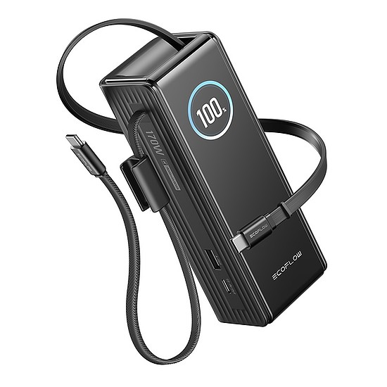 EcoFlow RAPID Powerbank 25000mAh, 170W beépített 100W-os kábelek. (EF-RAPID25K100W-B-EU)