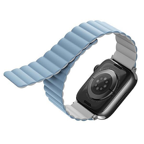 Egyedülálló tokos Revix szíj Apple Watchhoz 1/2/3/4/5/6/7/8/9/SE/SE2/Ultra 42/44/45/49mm. Megfordítható Mágneses fehér-kék/fehér-kék