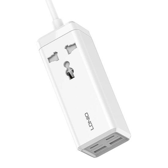 Elosztó 1 AC aljzattal, 2x USB, 2x USB-C LDNIO SC1418, EU/US, 2500 W, fehér (SC1418 EU)