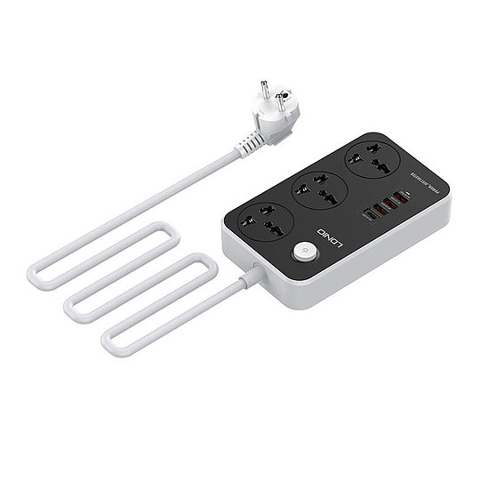 Elosztó 3 AC aljzattal, 4x USB, LDNIO SC3412, EU/US, 2500W, szürke (SC3412 EU)