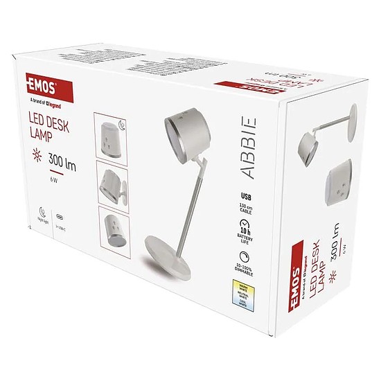 EMOS Abbie LED asztali lámpa, újratölthető, 300 lm, fehér (Z7636W)
