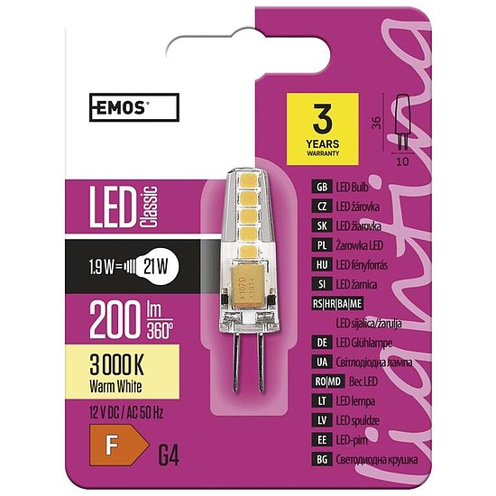 EMOS Classic LED izzó JC G4 2W 210lm meleg fehér (ZQ8620)