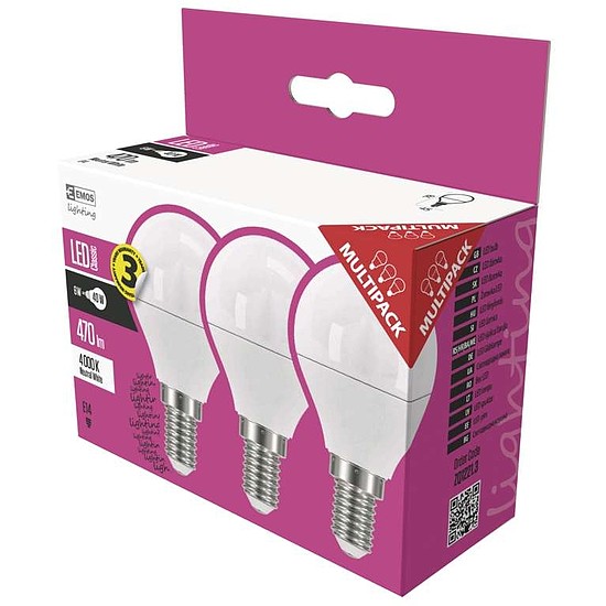 EMOS Classic LED izzó kisgömb E14 6W 470lm természetes fehér 3db (ZQ1221.3)