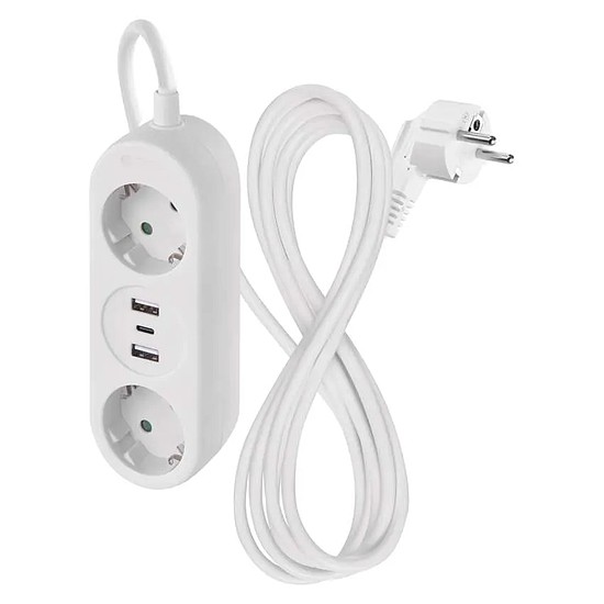 Emos Hosszabbító 2 aljzat, +2×USB-A, +1×USB-C / fehér / PVC / 1,4 m (P02214E)