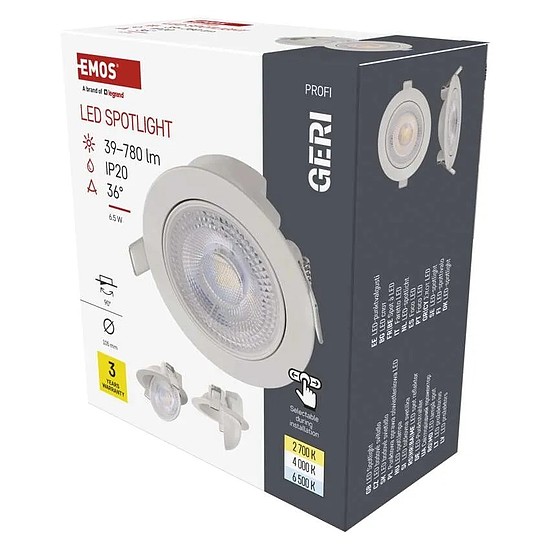 Emos LED beépíthető spotlámpa kör GERI 6,5W, 780lm, 105 × 40 mm, fekete (ZV1160)