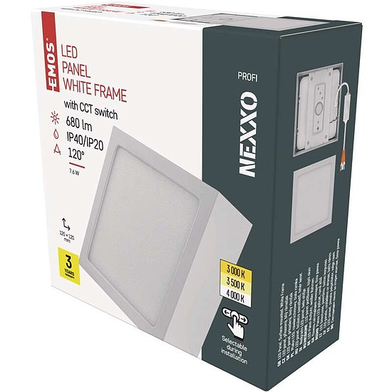 EMOS LED felületi lámpatest NEXXO, négyzet, fehér, 7,6W, CCT
