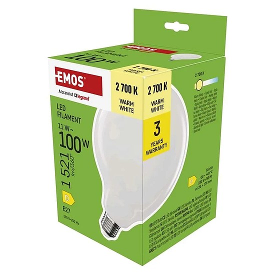 Emos LED izzó Filament G125 / E27 / 11 W (100 W) / 1521 lm / Meleg fehér (ZF2D62)