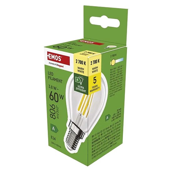 Emos LED izzó Filament Mini Globe / E14 / 3,8 W (60 W) / 806 lm / meleg fehér (ZF1A42)