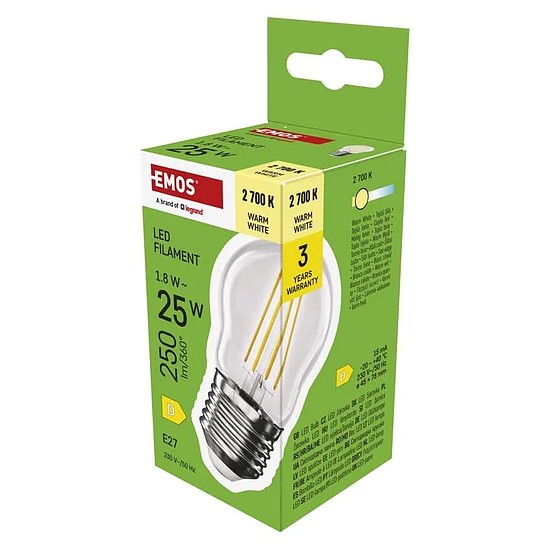 Emos LED izzó Filament Mini Globe / E27 / 1,8 W (25 W) / 250 lm / Meleg fehér (ZF6D02)
