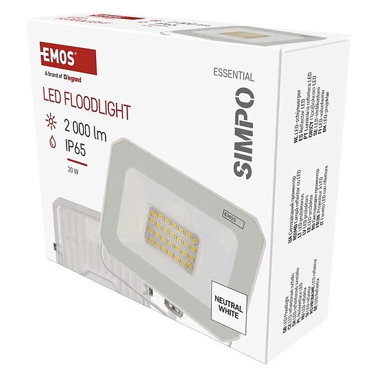 Emos LED reflektor SIMPO, fehér, 20W, 2000 lm, természetes fehér, IP65 (ZS2223W)