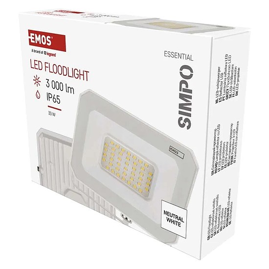 Emos LED reflektor SIMPO fehér, 30W, IP65, 3000 lm, természetes fehér (ZS2233W)