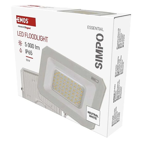 Emos LED reflektor SIMPO fehér, 50W, IP65, 5000 lm, természetes fehér (ZS2243W)