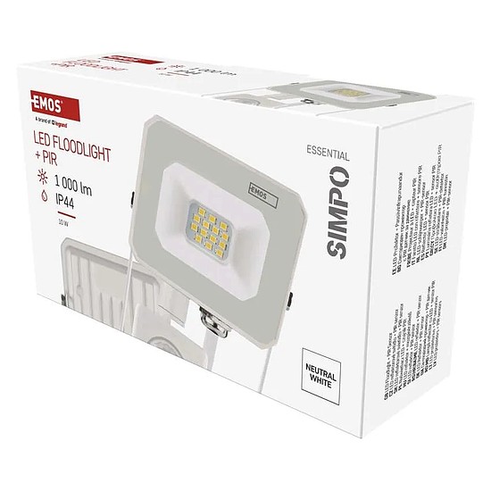 Emos LED reflektor SIMPO PIR 10W, 1000 lm semleges fehér, IP44 (ZS2313W)