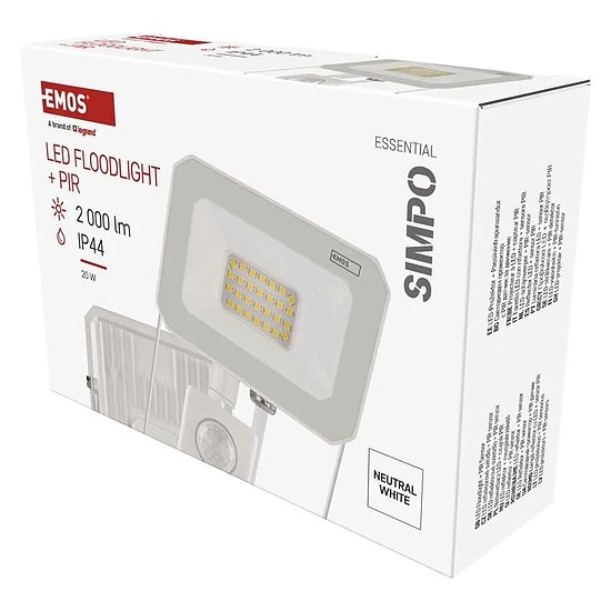 Emos LED reflektor SIMPO PIR 20W, 2000 lm semleges fehér, IP44 (ZS2323W)