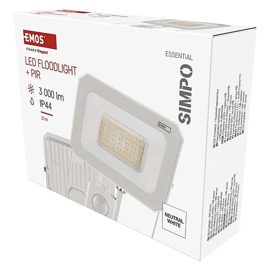 Emos LED reflektor SIMPO PIR 30W, 3000 lm semleges fehér, IP44 (ZS2333W)