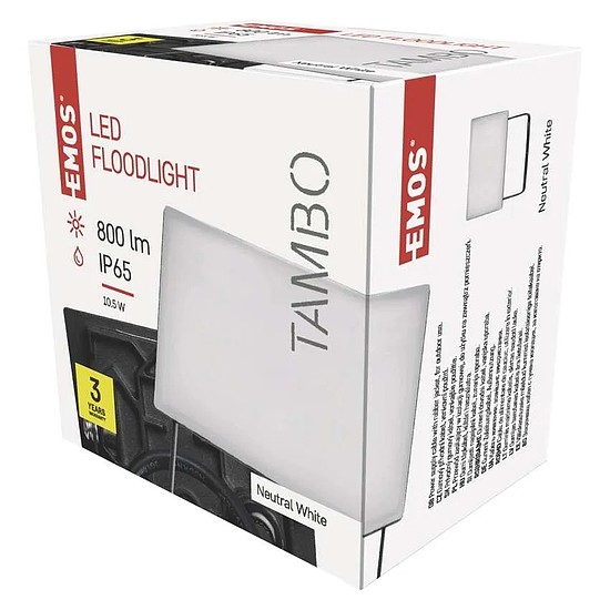 Emos LED reflektor TAMBO, 10W, 1000 lm, természetes fehér, IP65, fekete (ZS2512)