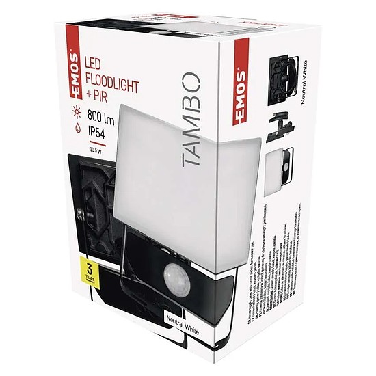 Emos LED reflektor TAMBO PIR, 10 W, 1000 lm, természetes fehér, fekete (ZS2912)