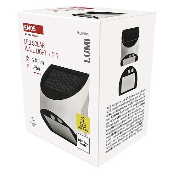 EMOS LED SOLAR lámpatest LUMI PIR, 240lm IP54 természetes fehér (ZG172S)