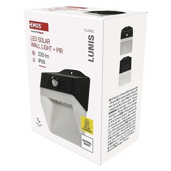 EMOS LED SOLAR lámpatest LUNIS PIR, 200lm IP65 természetes fehér (ZG151S)