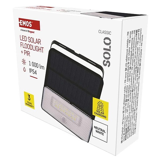 EMOS LED SOLAR reflektor hordozható SOLO, PIR, 1000lm IP54 természetes fehér (ZG121S)
