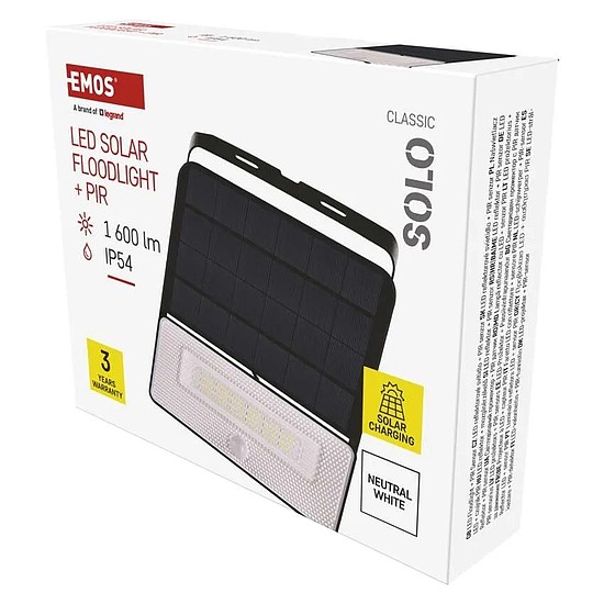 EMOS LED SOLAR reflektor hordozható SOLO, PIR, 1600lm IP54 természetes fehér (ZG122S)