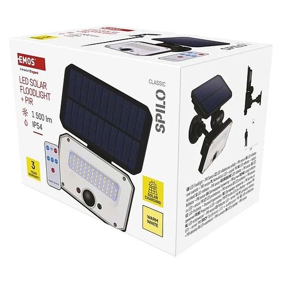 EMOS LED SOLAR reflektor hordozható SPILO, PIR, 1500lm IP54 meleg fehér (ZG131S)