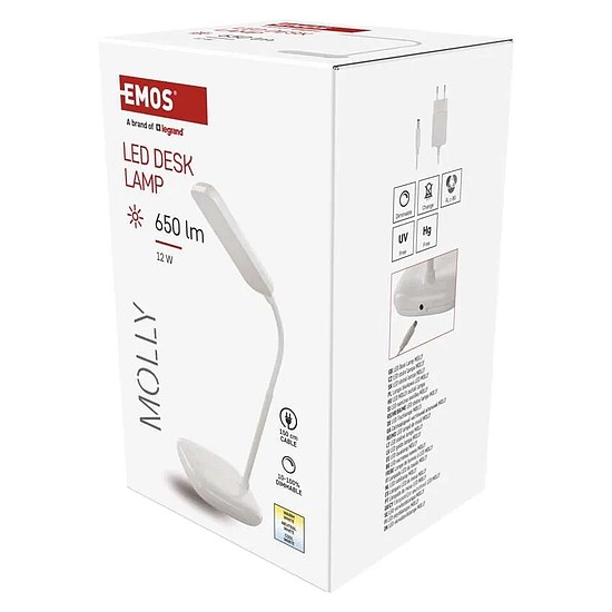 EMOS Molly LED asztali lámpa dimmelhető, 650 lm, fehér (Z7638W)