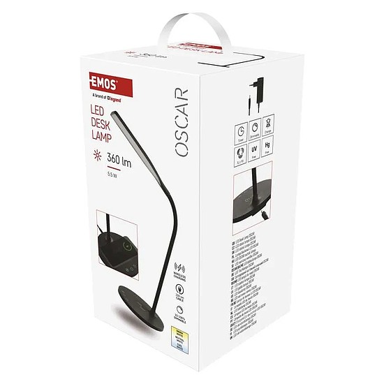 EMOS Oscar LED asztali lámpa dimmelhető, 5,5 W, 360 lm, fekete (Z7637B)