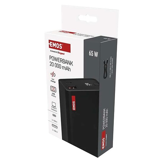 EMOS Powerbank NTBF20, 20 000 mAh, 65 W PD, fekete (B0560B)