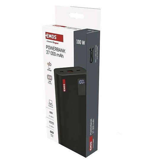 EMOS Powerbank NTBF30, 27 000 mAh, 100 W PD, fekete (B0561B)