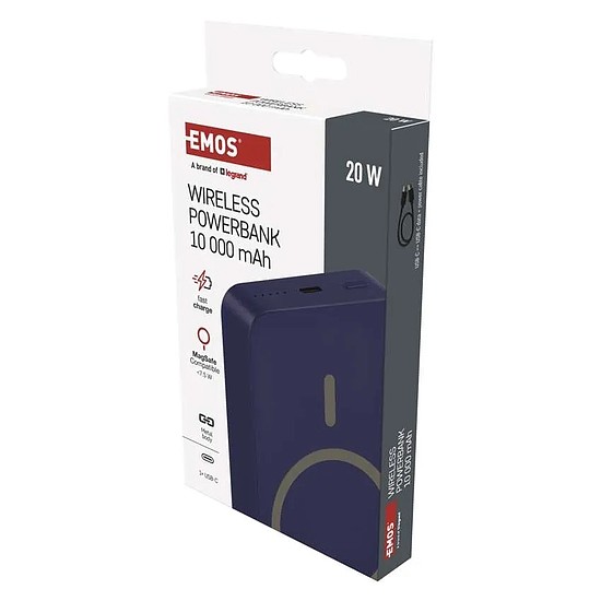 EMOS Powerbank WI 1046, 10 000 mAh, 20 W+Wireless, kék (B0551BL)