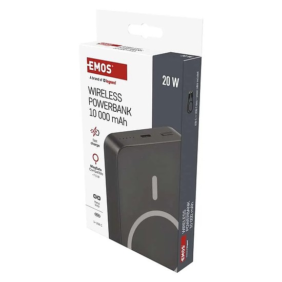 EMOS Powerbank WI 1046, 10 000 mAh, 20 W+Wireless, szürke (B0551GY)
