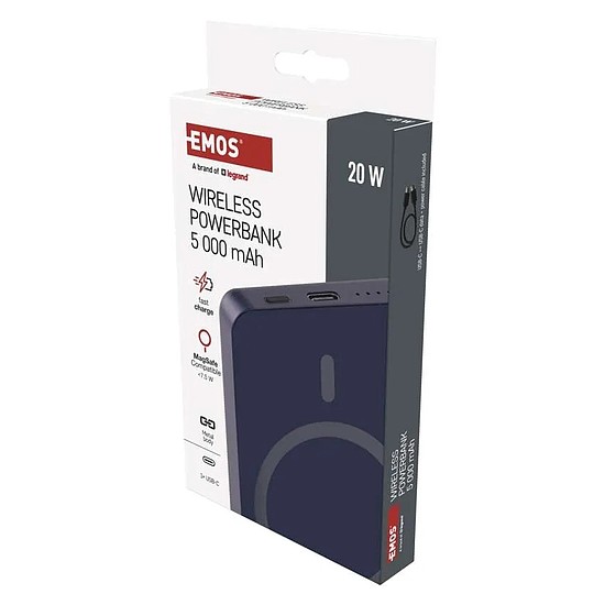 EMOS Powerbank WI 522, 5 000 mAh, 20 W+Wireless, kék (B0555BL)