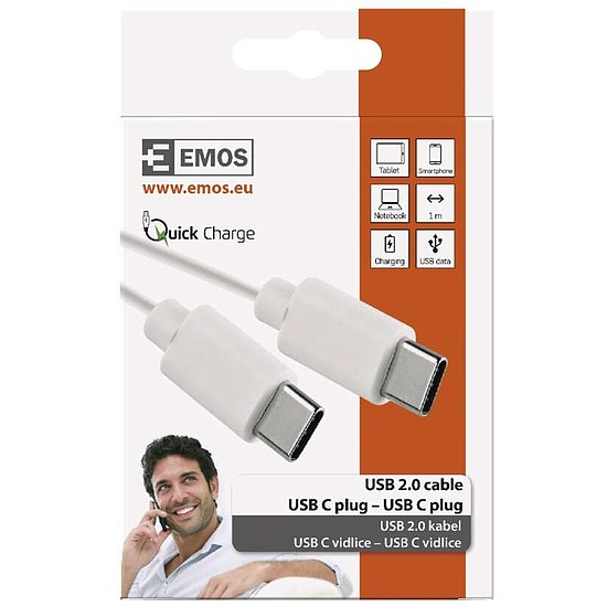 EMOS Type-C / USB-A 2.0 Töltő- és adatkábel 1 m, fehér