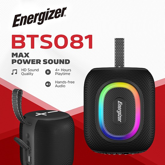 Energizer BTS081 8W-os kompakt bluetooth hangszóró, TWS, FM-rádió, USB/SD lejátszás, 1200mAh powerbank, IPX65
