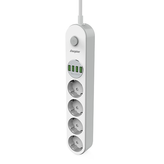 Energizer EPB2500W00EU hálózati elosztó 4 hálózati és 4 USB(töltő) aljzattal, túlfeszültség védett, 2m kábel