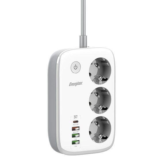 Energizer EPB2500W02EU Wi-Fi vezérelhetőségű hálózati elosztó, 30W-os PD (USB) gyorstöltéssel és túlfeszültség védelemmel
