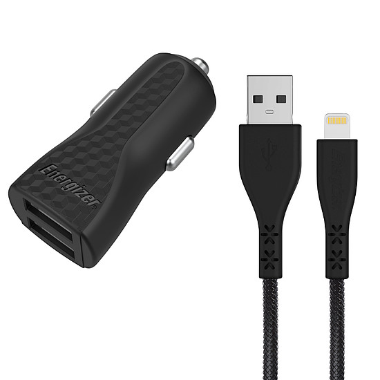 Energizer HardCase - Autós töltő 2x USB-A 17W 3.4A + MFi minősítésű Lightning kábel fekete (DC2CLLIM)