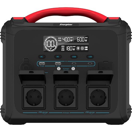 Energizer PPS1100W2F hordozható Powerstation 1102Wh, 3db szinuszos AC, 4db PD és QC USB type-C, szivargyújtó kimenet (ENE812491)
