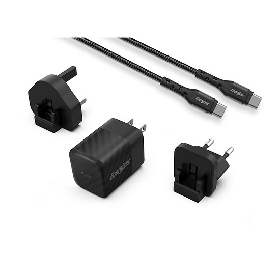 Energizer Ultimate - Multiplug EU / UK / US GaN 20W PD hálózati töltő + USB-C kábel fekete (A20MUC)