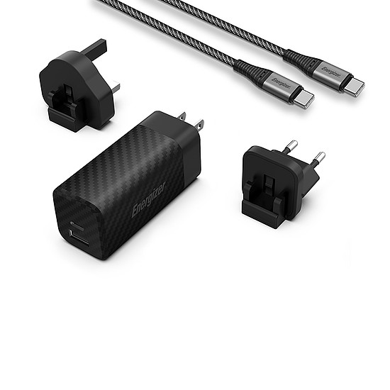 Energizer Ultimate - Többcsatlakozós EU / UK / US GaN USB-C és USB-A 65 W PD hálózati töltő + USB-C kábel fekete (A65MUC)