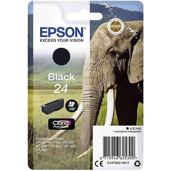 Epson 24 T2421 Black tintapatron eredeti C13T24214012 Elefánt