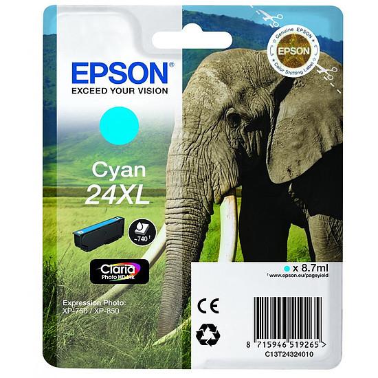 Epson 24XL T2432 Cyan tintapatron eredeti C13T24324012 Elefánt
