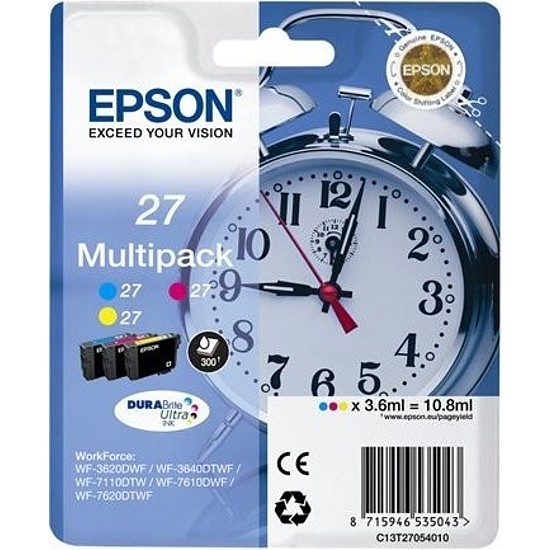 Epson 27 T2705 Multipack Cyan Magenta Yellow tintapatron eredeti C13T27054012 (T2702 + T2703 + T2704) Ébresztőóra