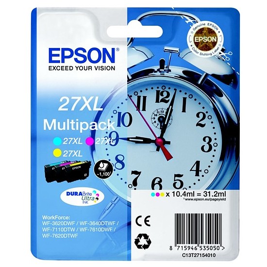 Epson 27XL T2715 Multipack Cyan Magenta Yellow tintapatron eredeti C13T27154012 (T2712 + T2713 + T2714) Ébresztőóra