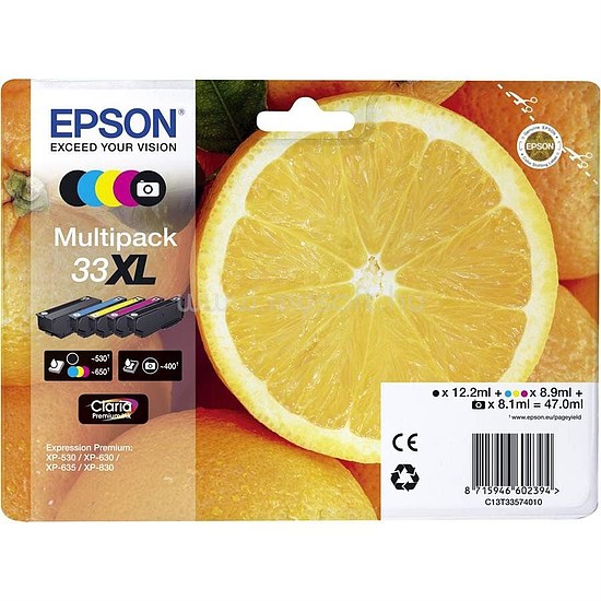 Epson 33XL T3357 MultiPack Black Cyan Magenta Yellow tintapatron 1x12; 4x10 ml C13T33574011